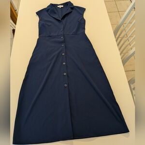 Navy Blue Button Up Cap Sleeve Dress